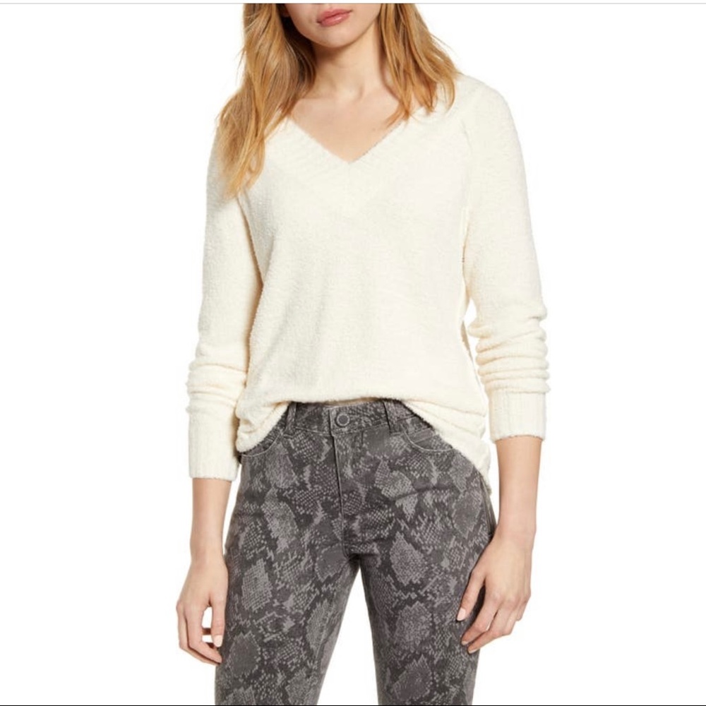 Caslon Plushy Double V-Neck Pullover